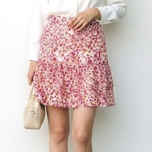 J.Crew‎ Pink Floral Tiered Mini Skirt Elastic Waist Ruffle Hem AY478 Large NEW